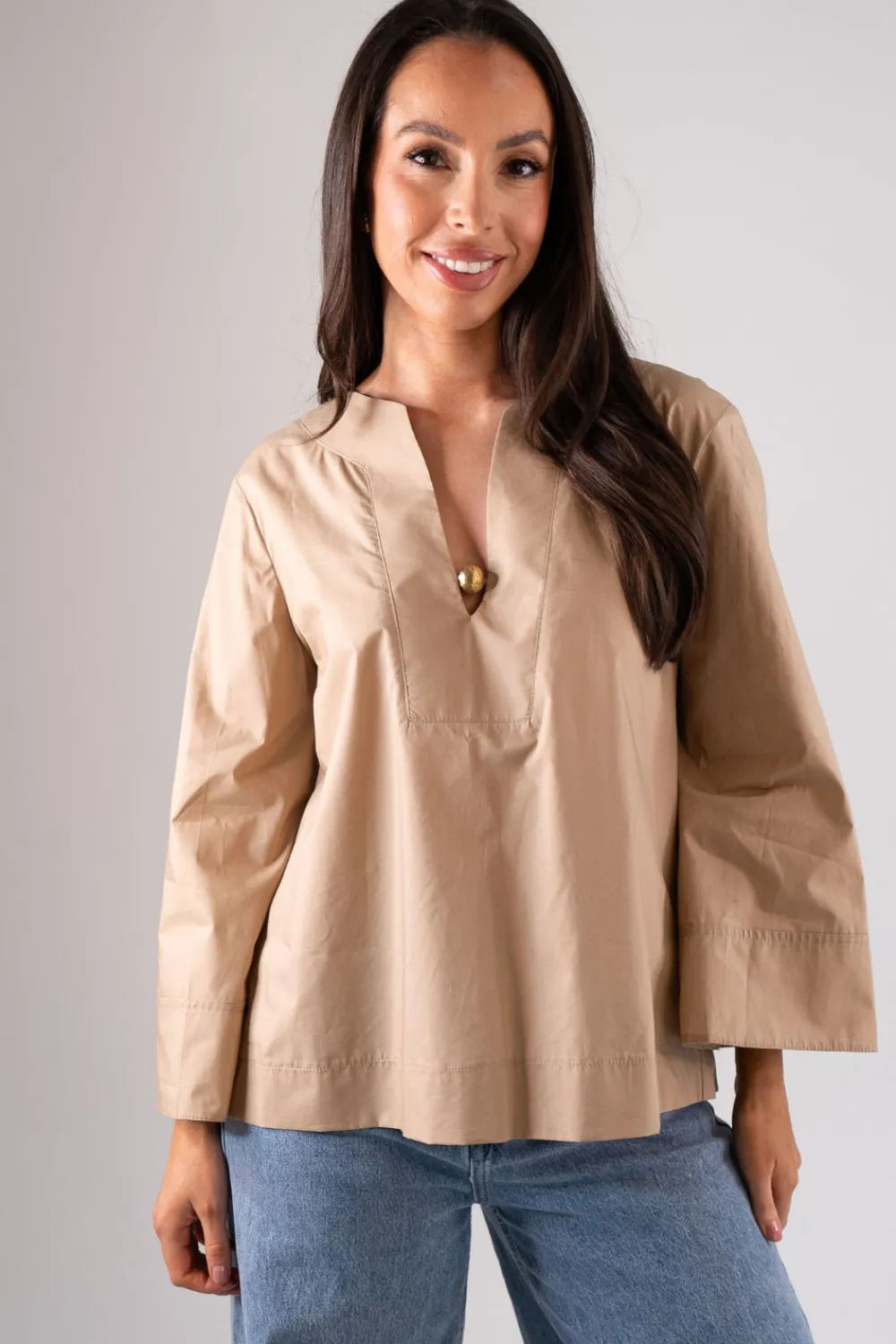 The Walk in Wardrobe Tops>Alana Bead Detail Blouse In Neutral