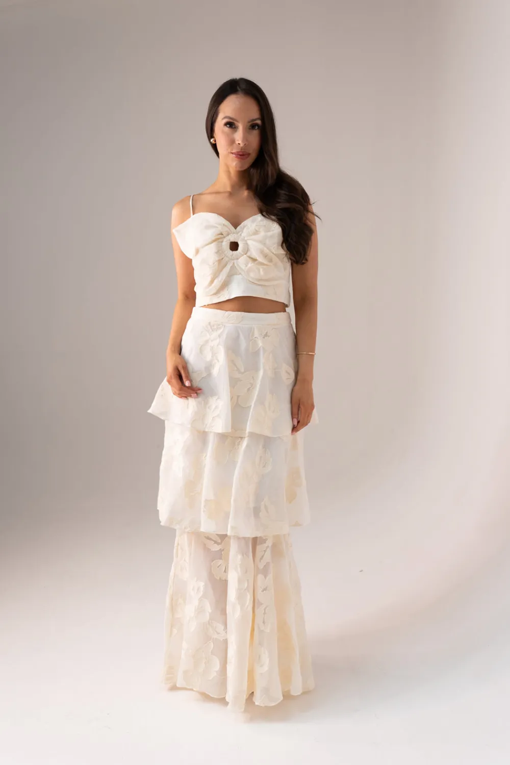 The Walk in Wardrobe Tops>Alana Floral Corsage Top In Cream