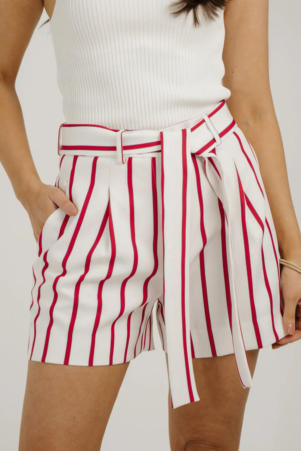 The Walk in Wardrobe Shorts>Alana Red Stripe Shorts In White