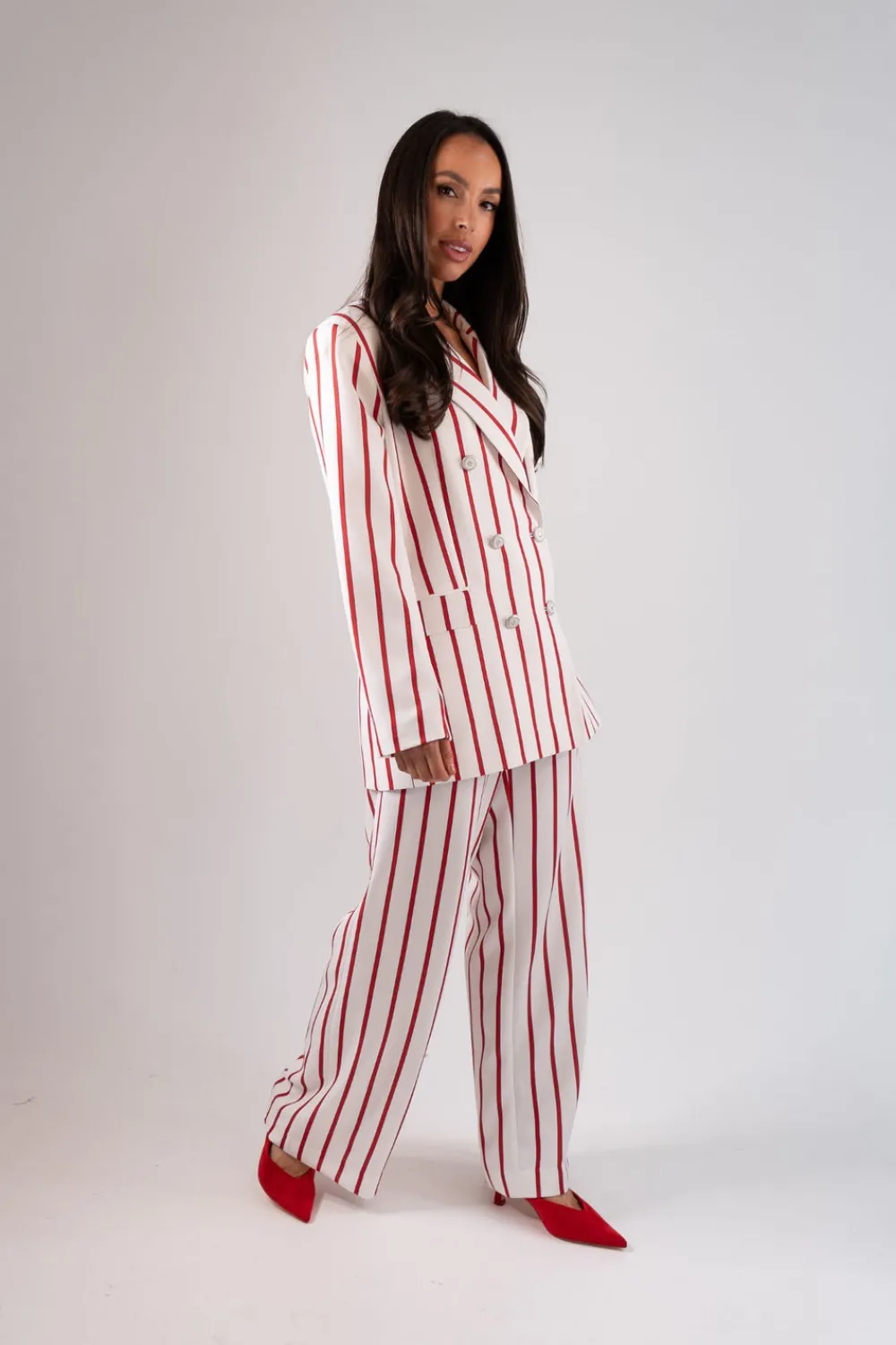 The Walk in Wardrobe Trousers>Alana Red Stripe Trousers In White