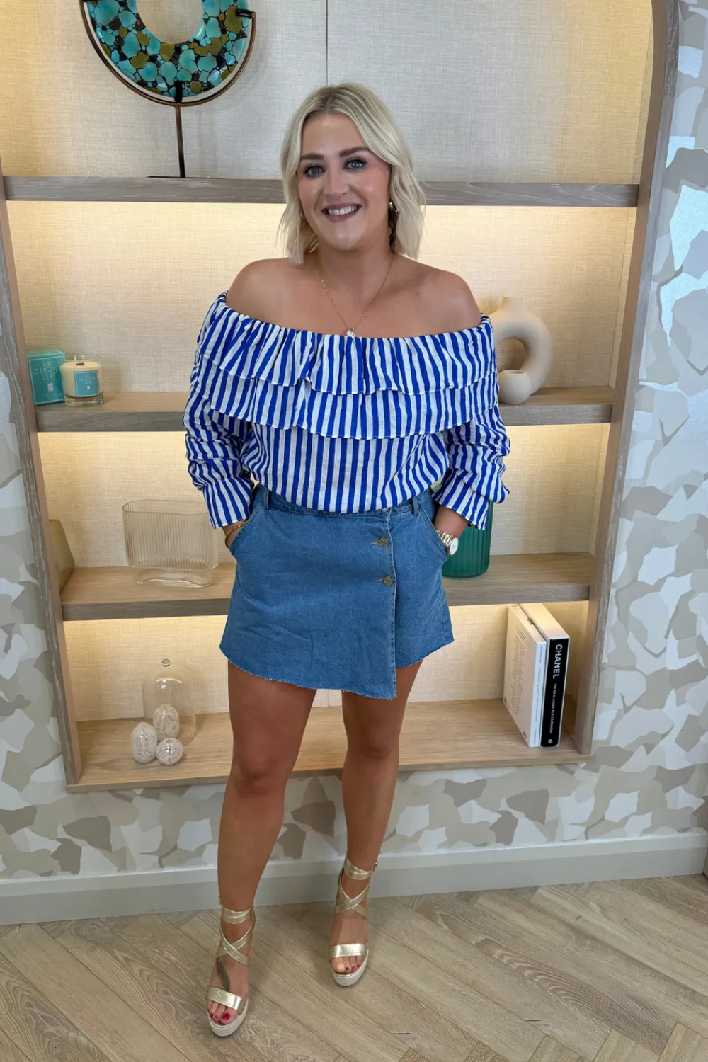 The Walk in Wardrobe Tops>Ally Bardot Top In Blue Stripe