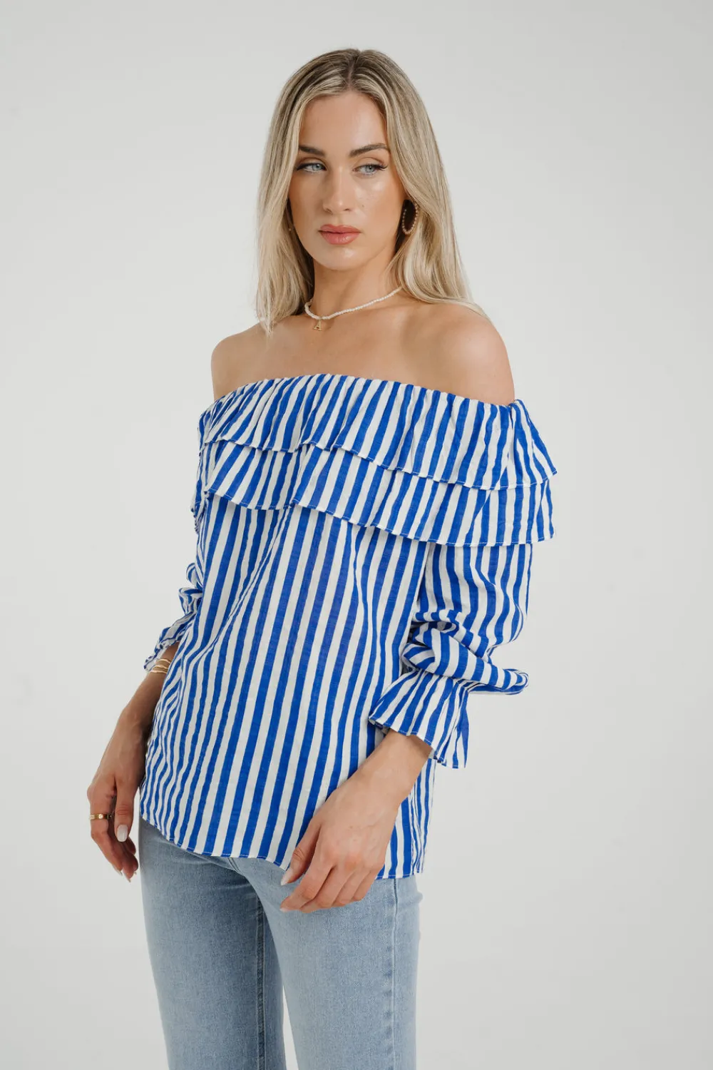 The Walk in Wardrobe Tops>Ally Bardot Top In Blue Stripe