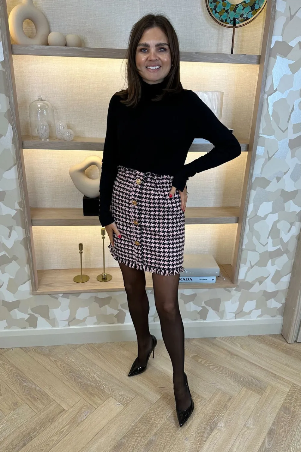 The Walk in Wardrobe Tops>Ally Button Cuff Polo Neck In Black