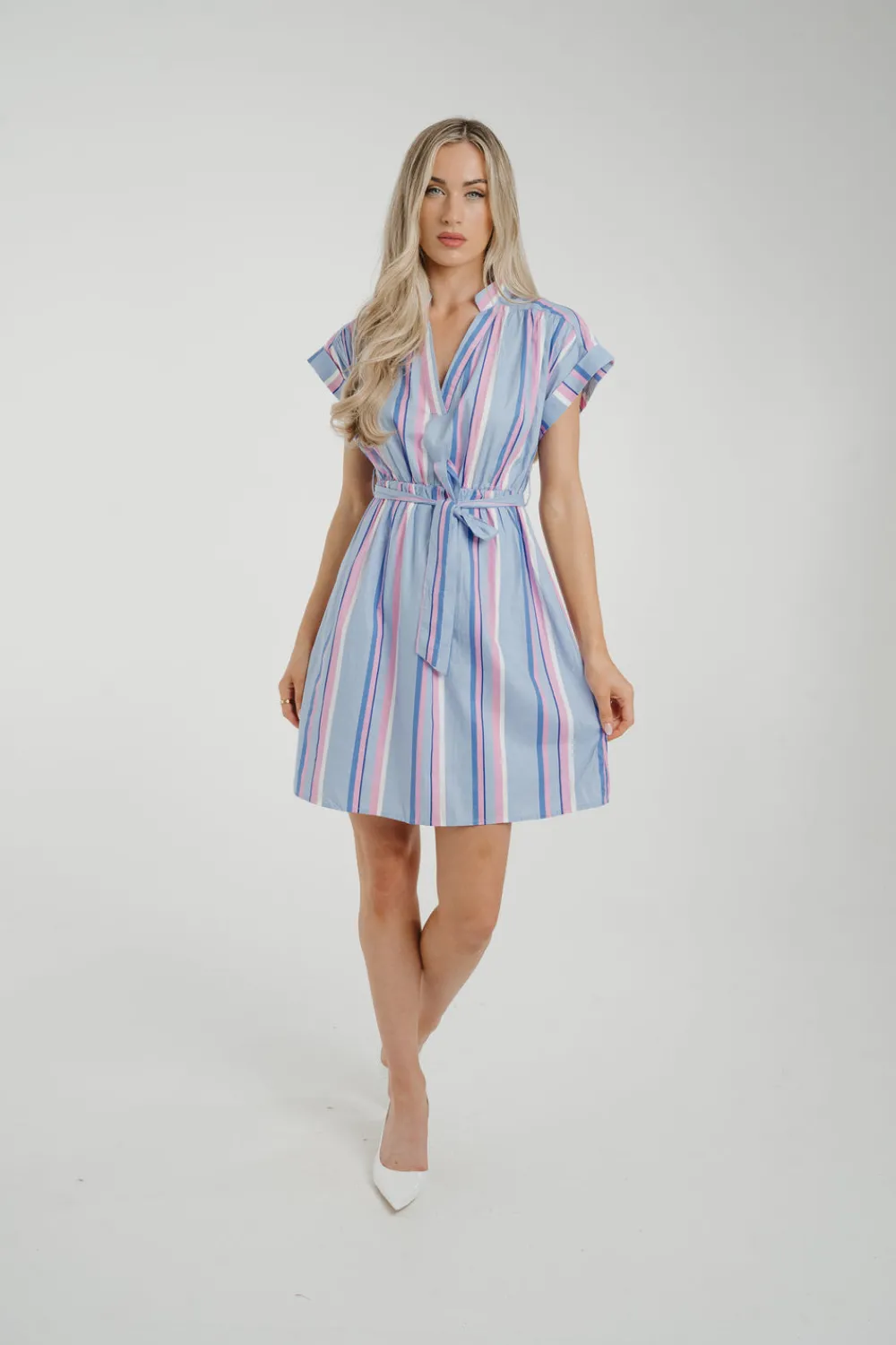 The Walk in Wardrobe Mini Dresses>Ally Stripe Shirt Dress In Blue Mix