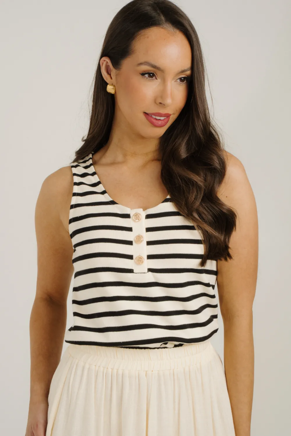 The Walk in Wardrobe Tops>Ally Stripe Vest Top In Monochrome