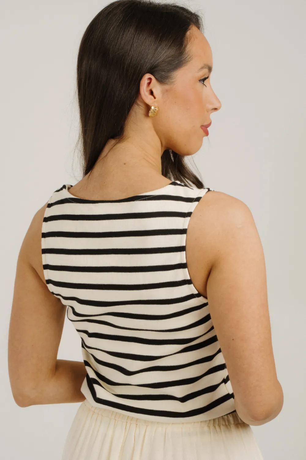 The Walk in Wardrobe Tops>Ally Stripe Vest Top In Monochrome