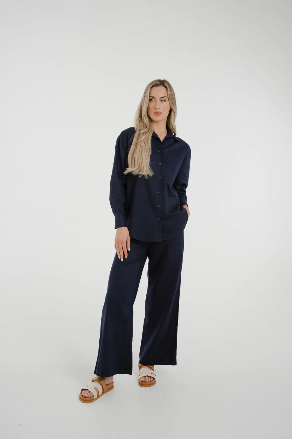 The Walk in Wardrobe Trousers>Arabella Linen Mix Trousers In Navy