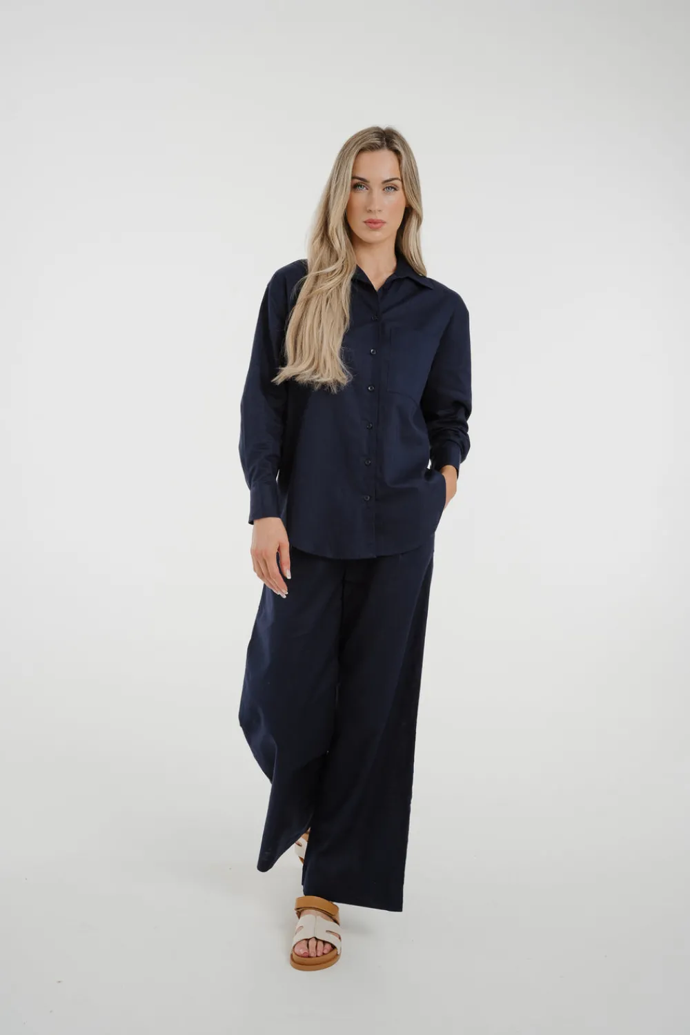 The Walk in Wardrobe Trousers>Arabella Linen Mix Trousers In Navy