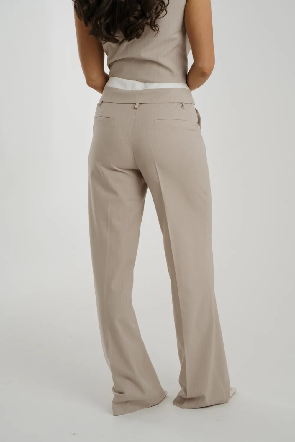 The Walk in Wardrobe Trousers>Arabella Pinstripe Trousers In Beige