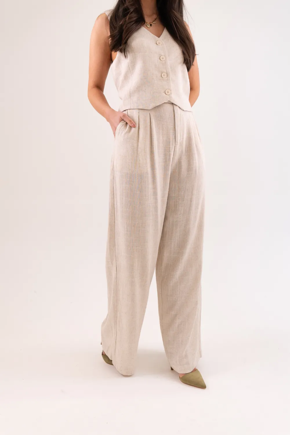 The Walk in Wardrobe Trousers>Becca Linen Mix Trousers In Neutral