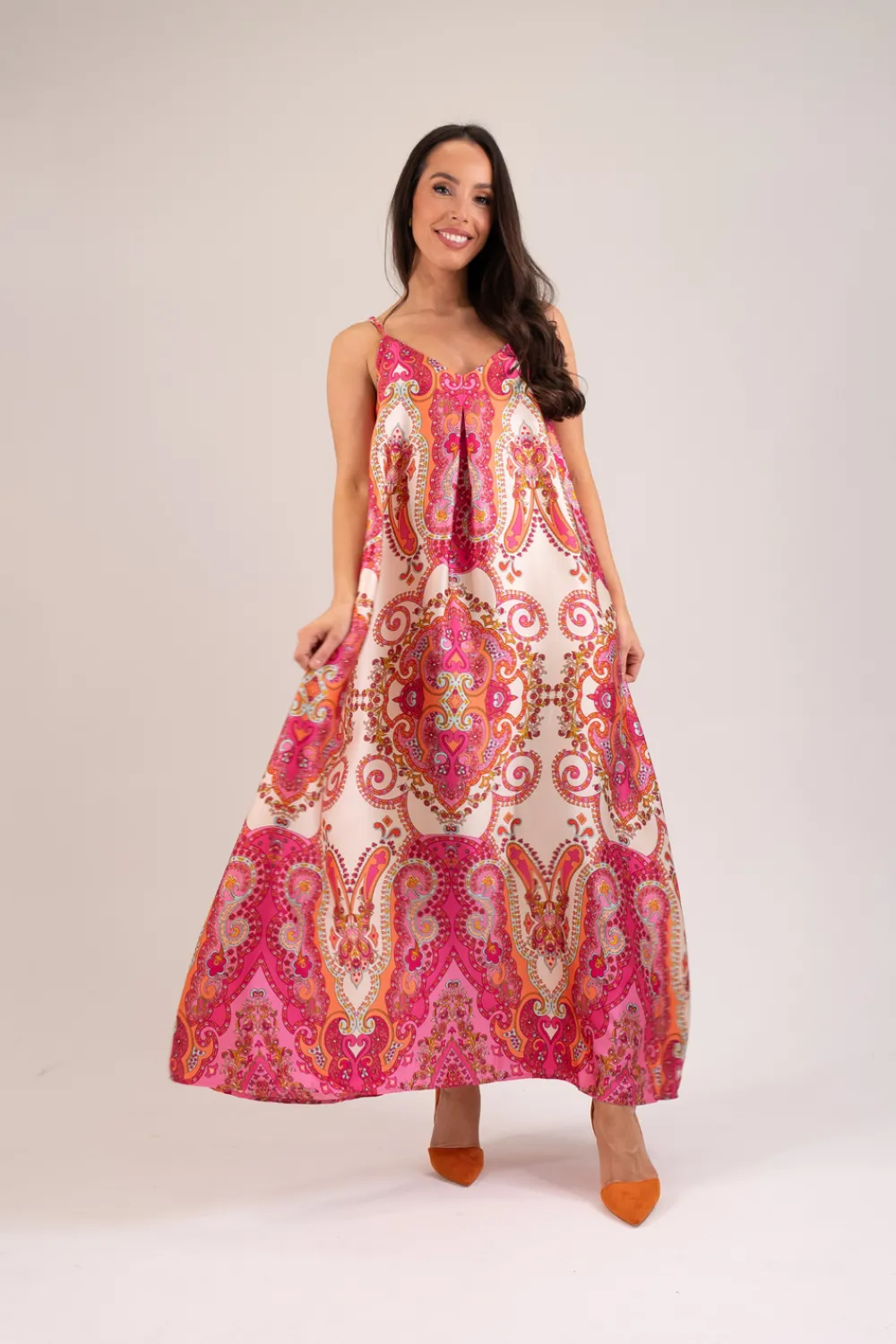 The Walk in Wardrobe Maxi Dresses>Becca Maxi Slip Dress In Pink Print