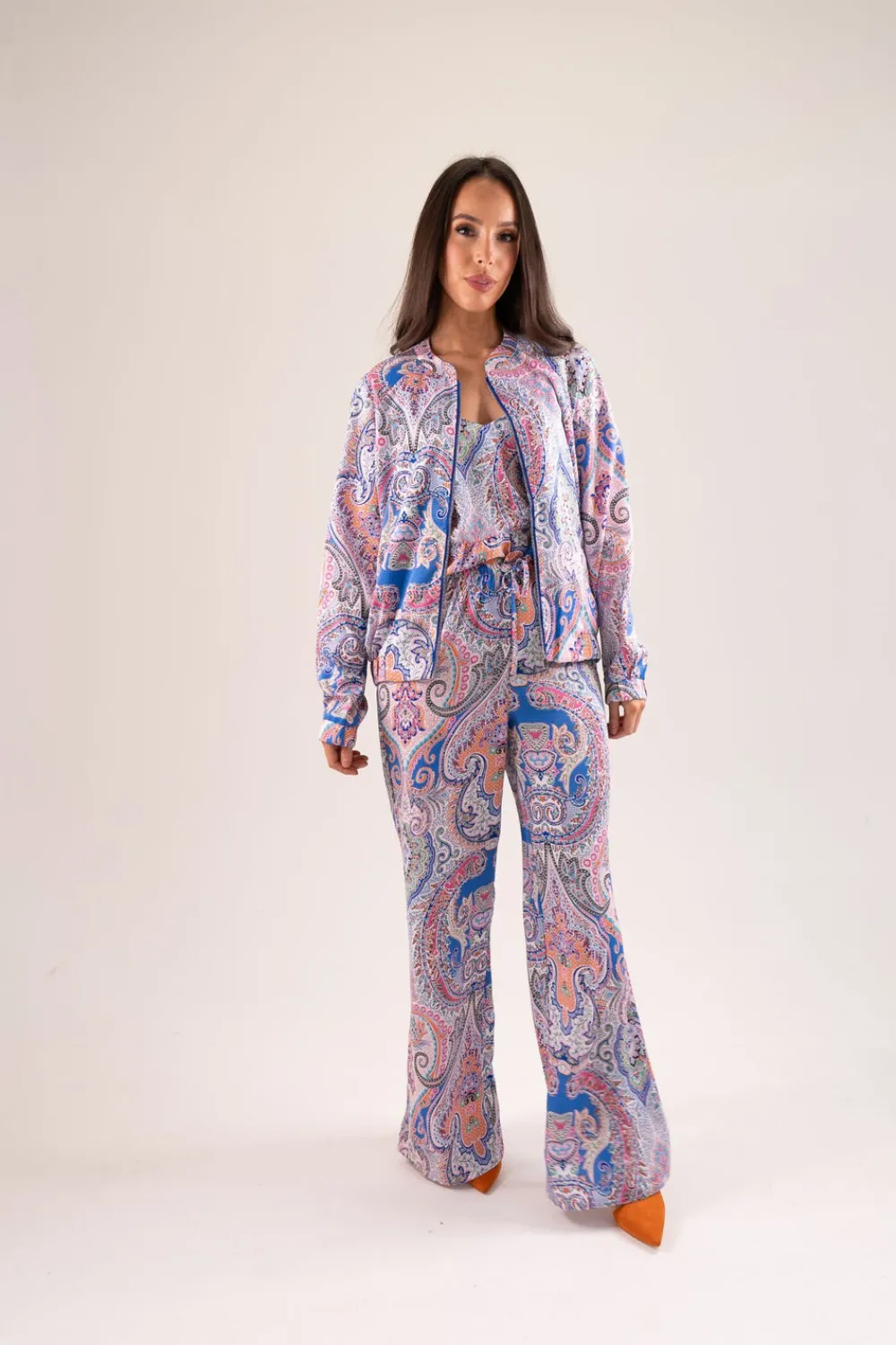 The Walk in Wardrobe Trousers>Becca Printed Wide Leg Trousers In Blue Mix