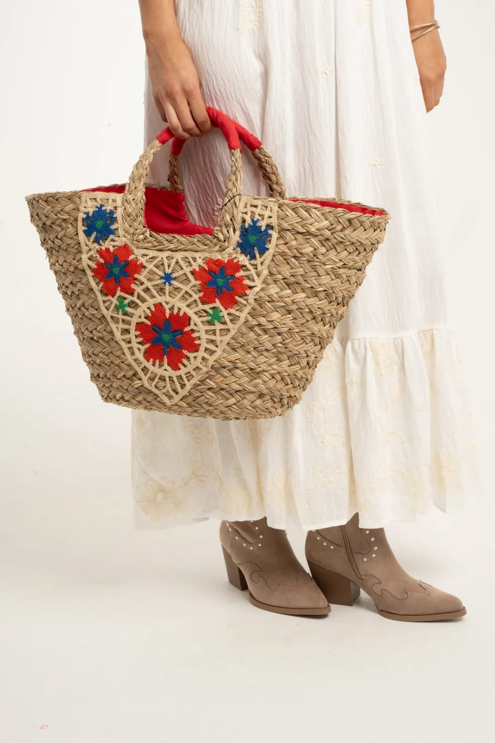 The Walk in Wardrobe Bags>Becca Woven Floral Bag In Red Mix