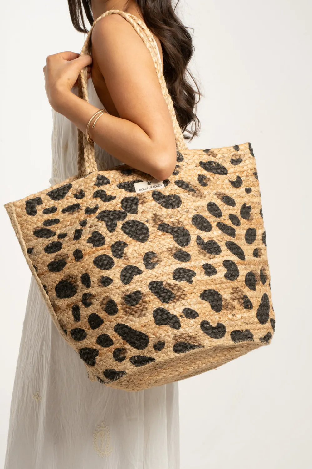 The Walk in Wardrobe Bags>Becca Woven Tote Bag In Leopard
