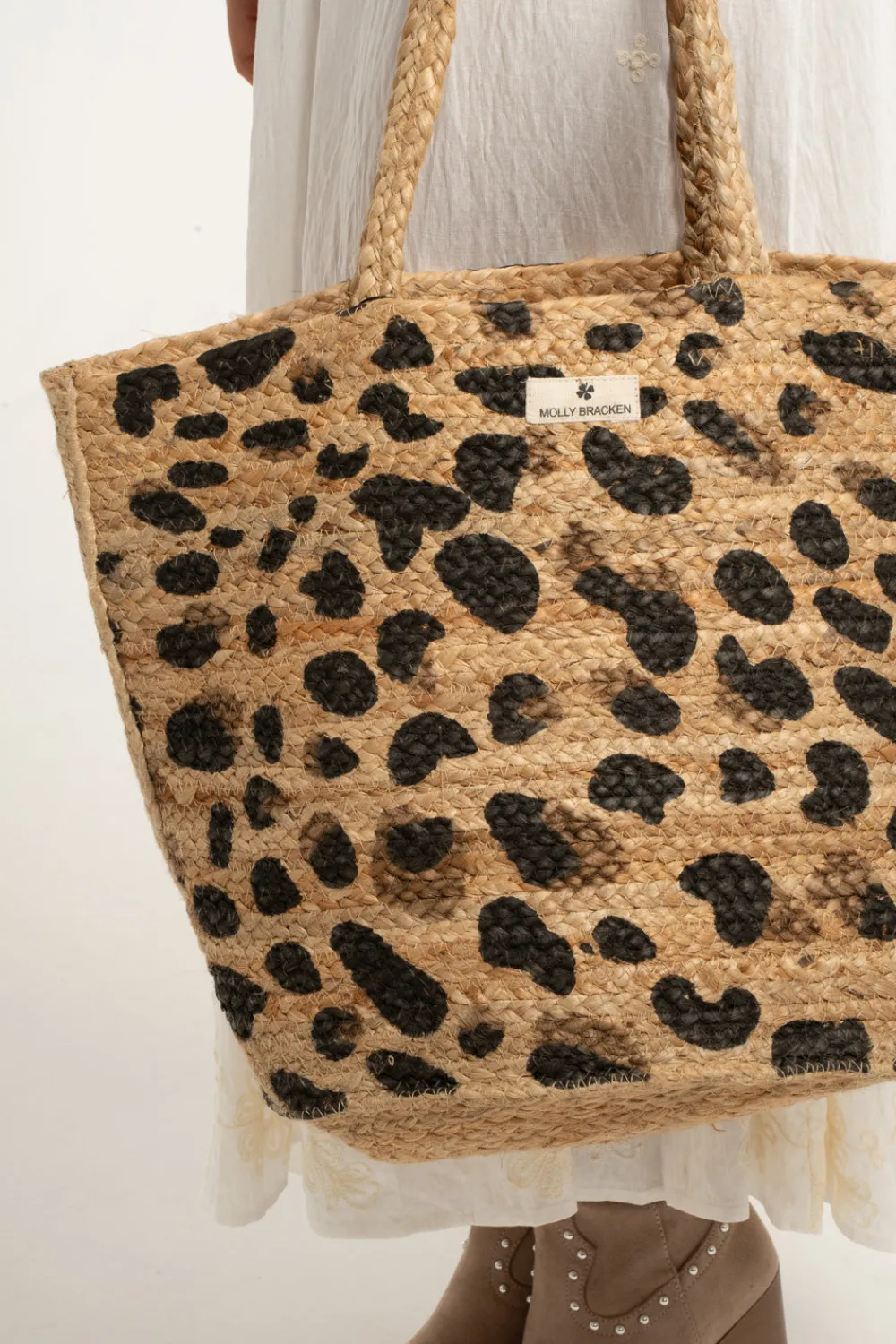 The Walk in Wardrobe Bags>Becca Woven Tote Bag In Leopard