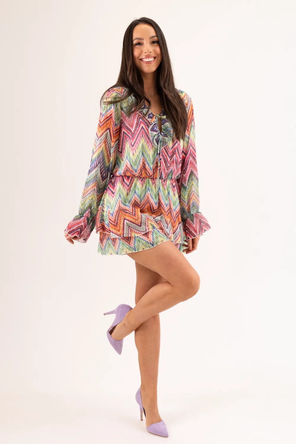 The Walk in Wardrobe Jumpsuits & Playsuits>Becca Zig Zag Print Playsuit In Multi
