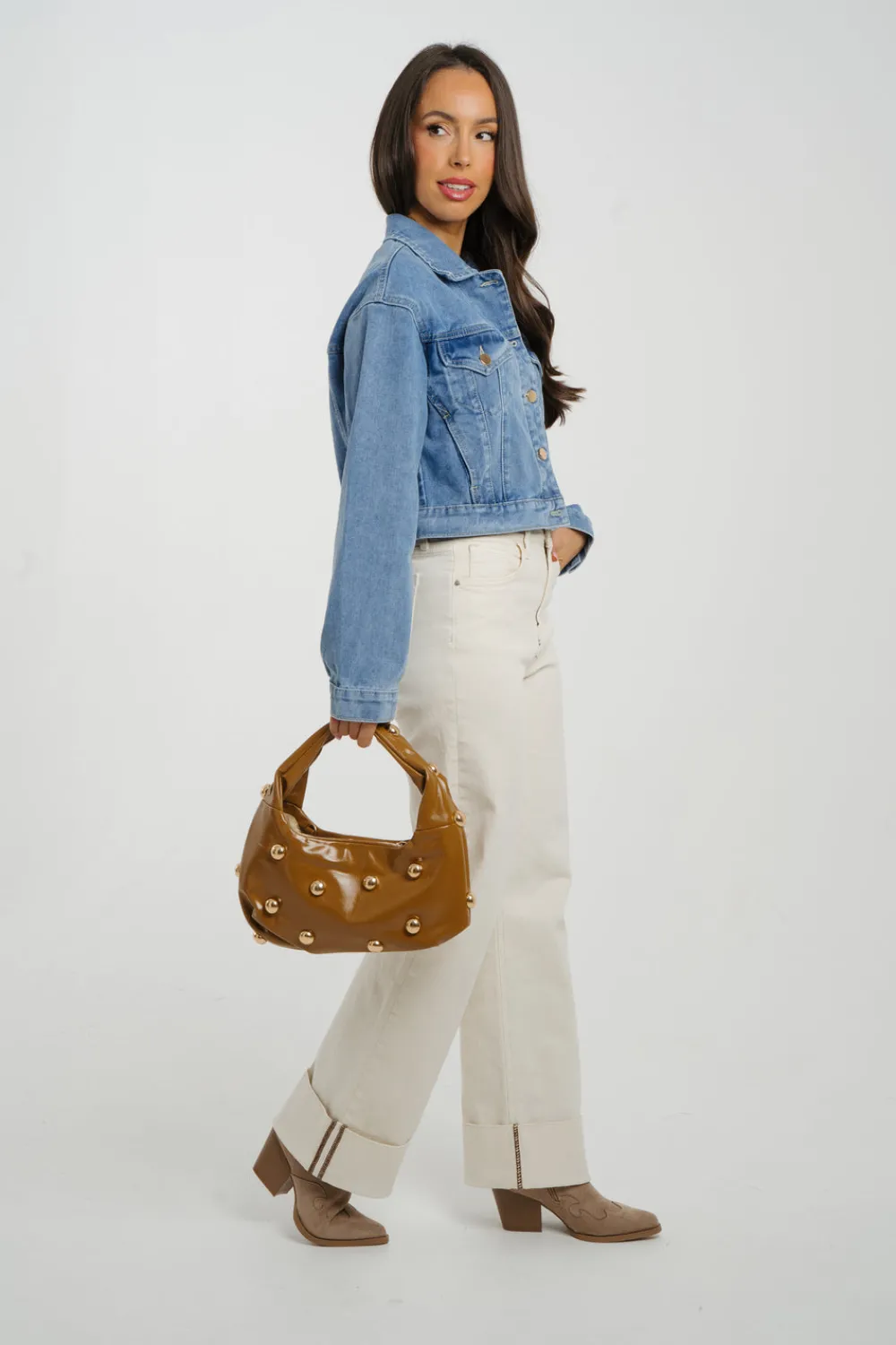 The Walk in Wardrobe Bags>Beth Studded Bag In Camel