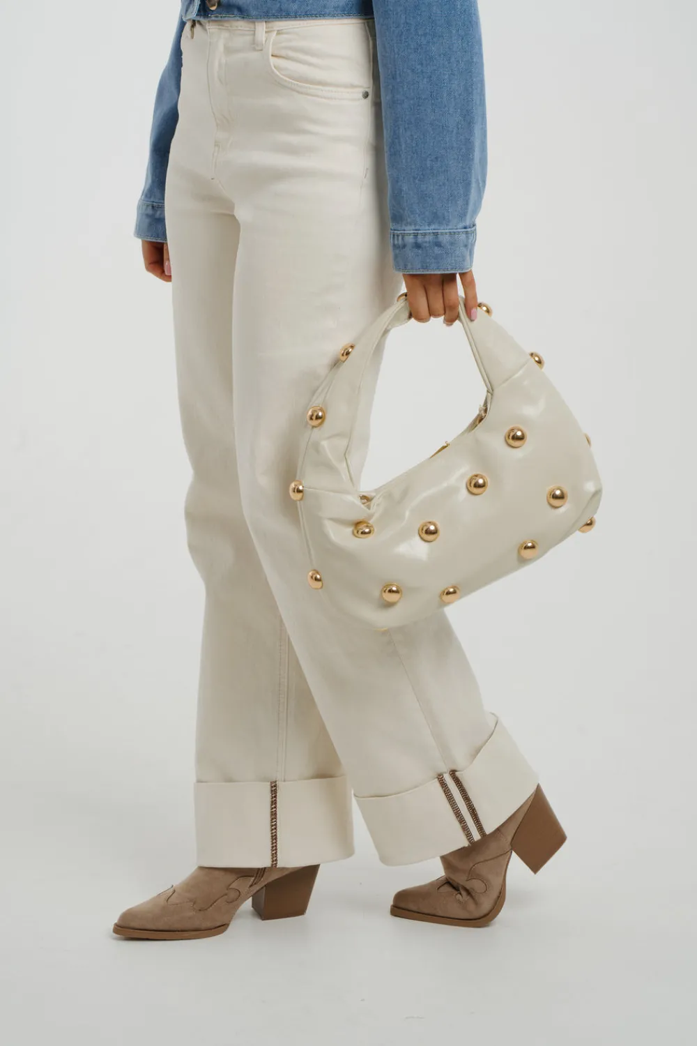 The Walk in Wardrobe Bags>Beth Studded Bag In Cream
