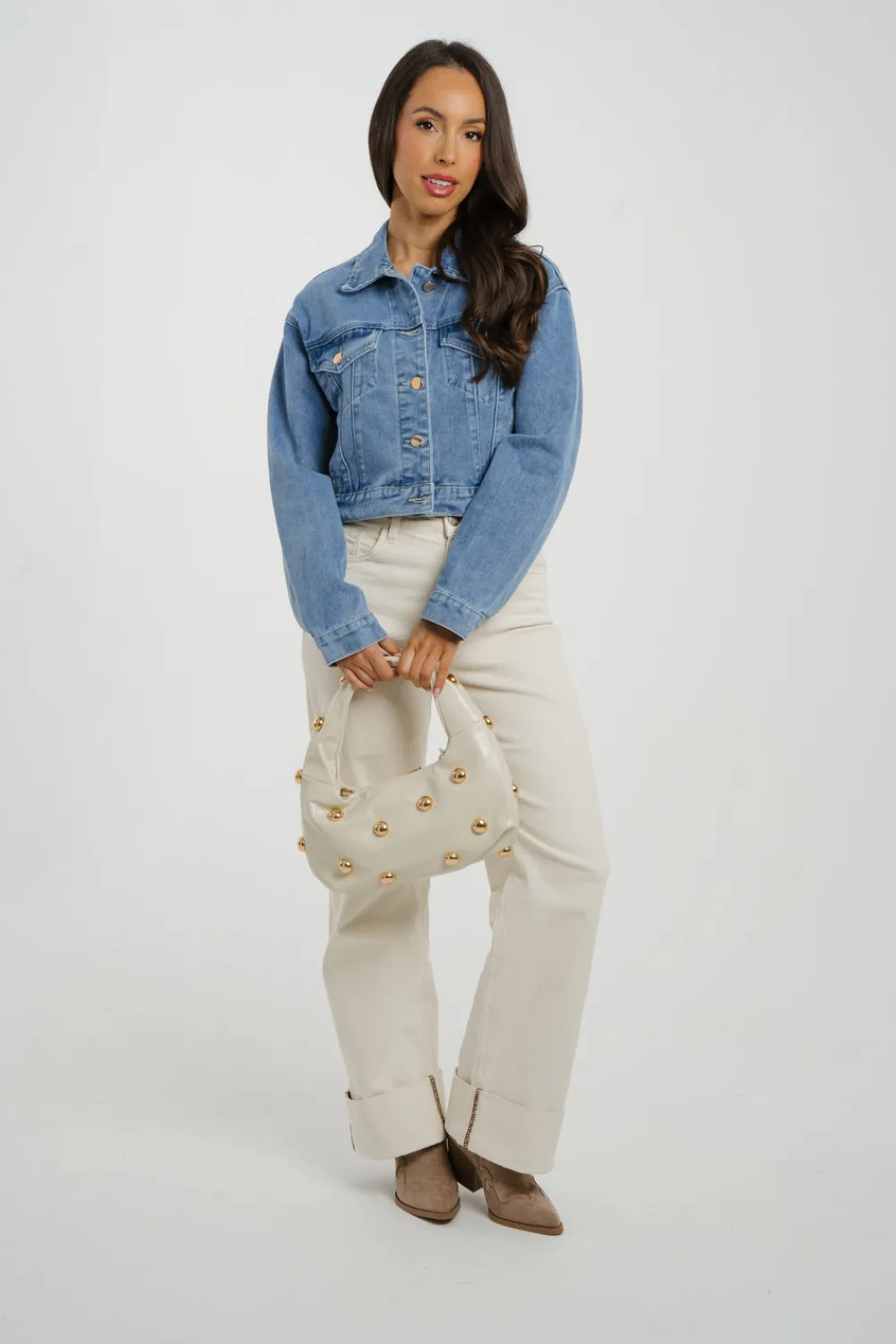 The Walk in Wardrobe Bags>Beth Studded Bag In Cream