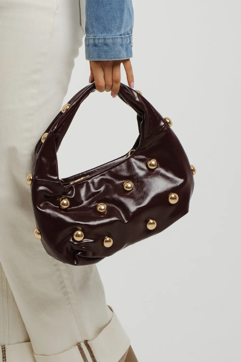 The Walk in Wardrobe Bags>Beth Studded Bag In Wine