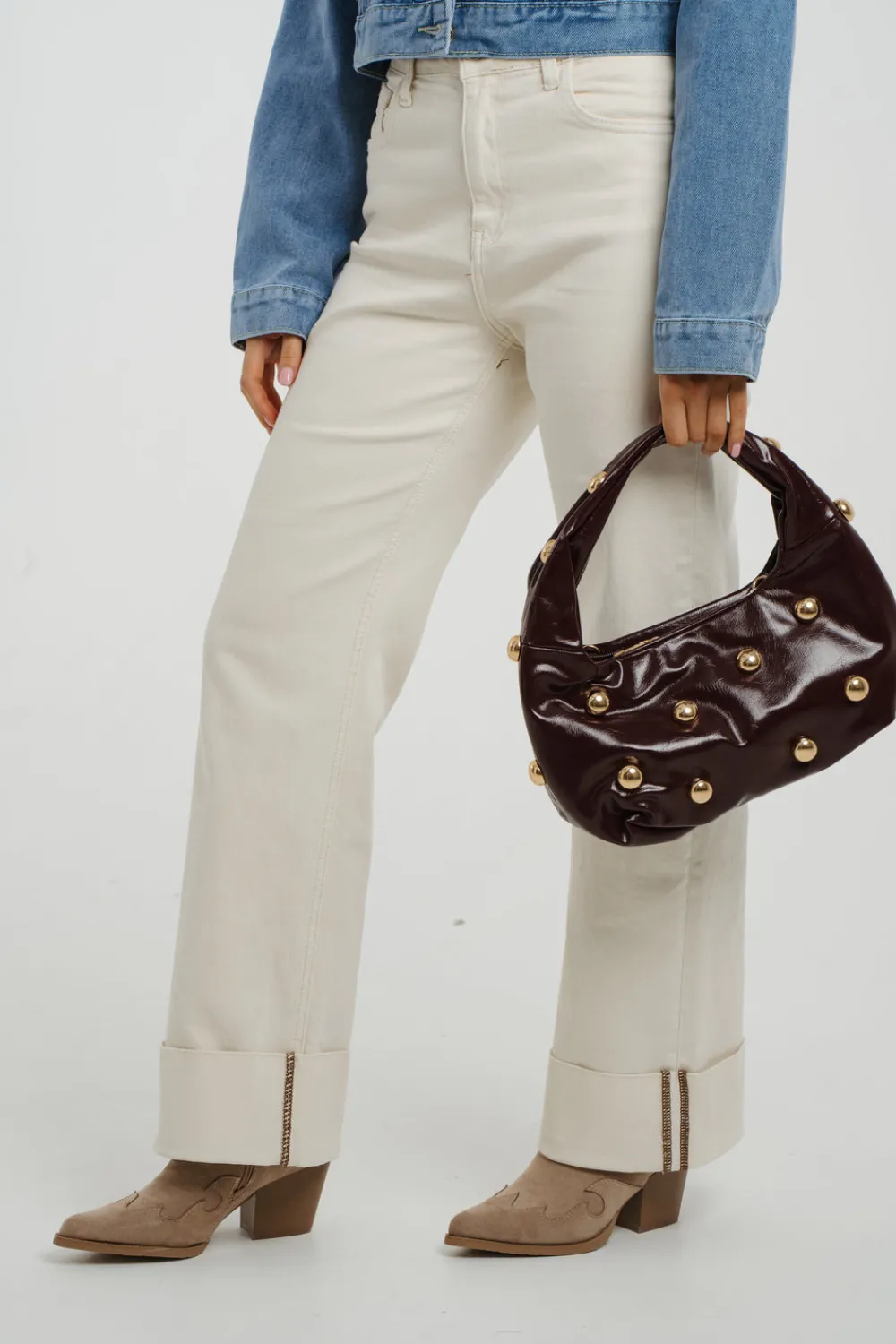 The Walk in Wardrobe Bags>Beth Studded Bag In Wine
