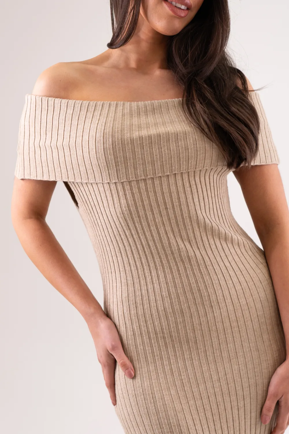 The Walk in Wardrobe Maxi Dresses>Caitlyn Bardot Knit Dress In Blue