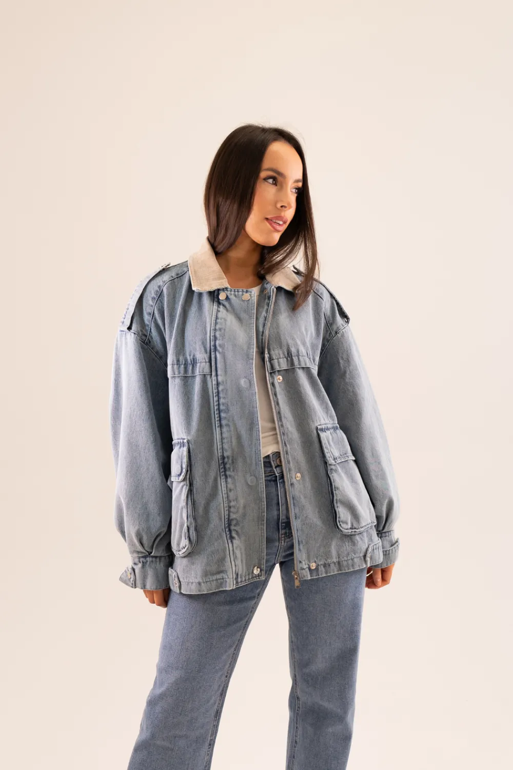 The Walk in Wardrobe Coats & Jackets>Caitlyn Contrast Denim Jacket In Camel