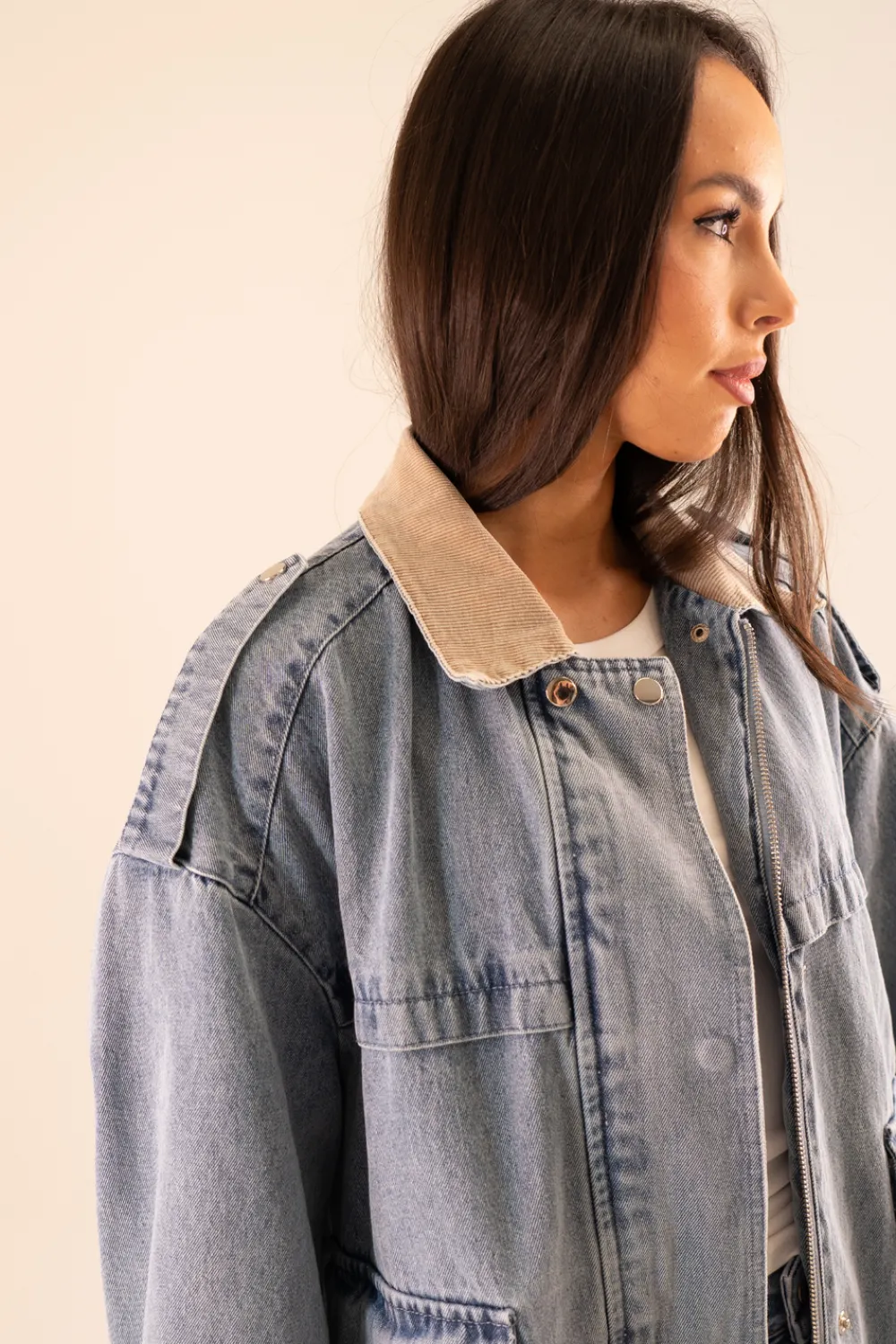 The Walk in Wardrobe Coats & Jackets>Caitlyn Contrast Denim Jacket In Camel