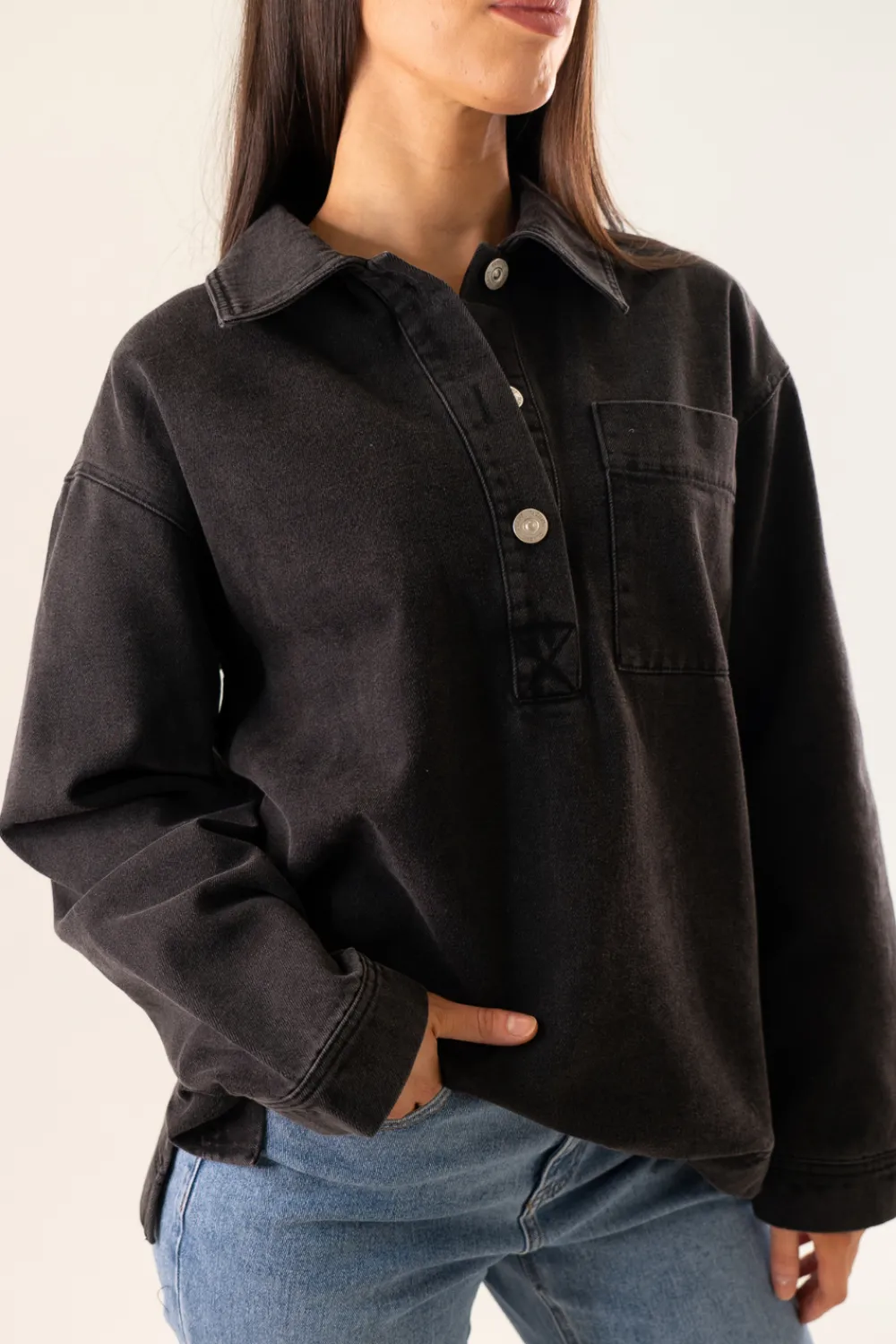 The Walk in Wardrobe Shirts>Caitlyn Denim Shirt In Black