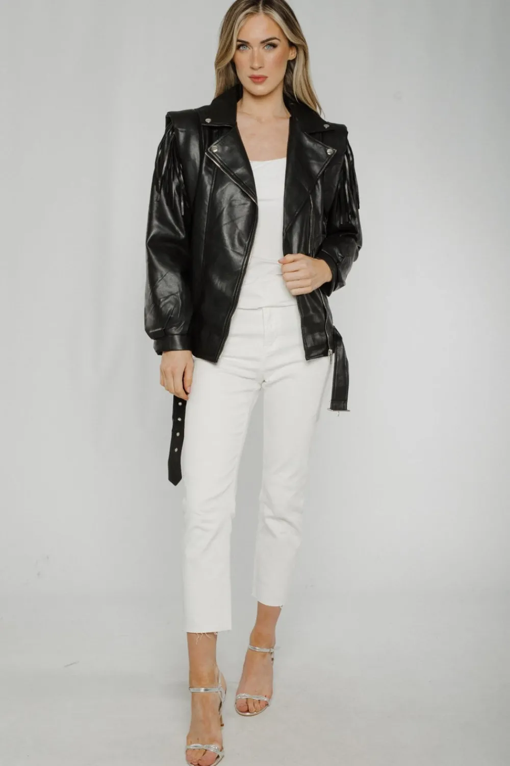 The Walk in Wardrobe Coats & Jackets>Caitlyn Fringed Leather Jacket In Black