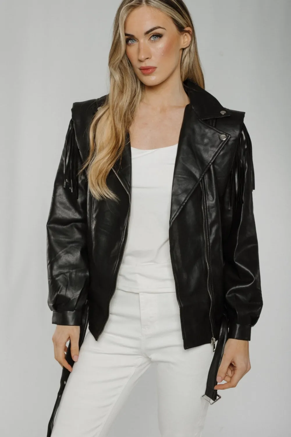 The Walk in Wardrobe Coats & Jackets>Caitlyn Fringed Leather Jacket In Black