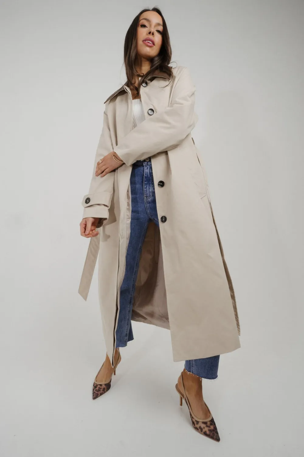 The Walk in Wardrobe Coats & Jackets>Caitlyn Longline Contrast Trench Coat In Beige