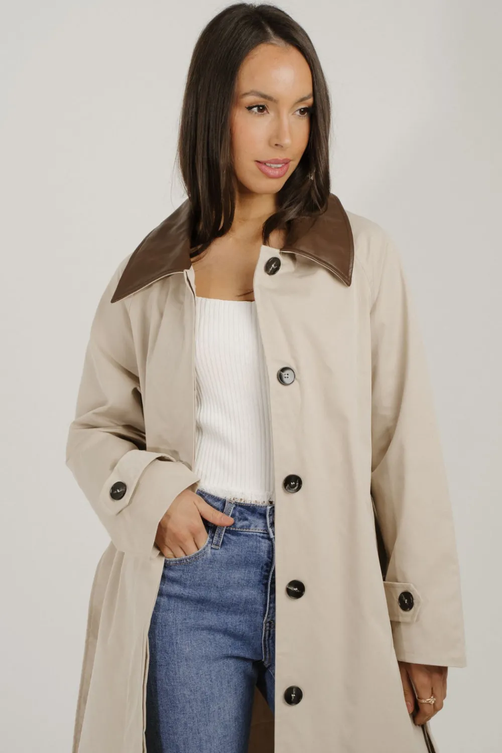 The Walk in Wardrobe Coats & Jackets>Caitlyn Longline Contrast Trench Coat In Beige
