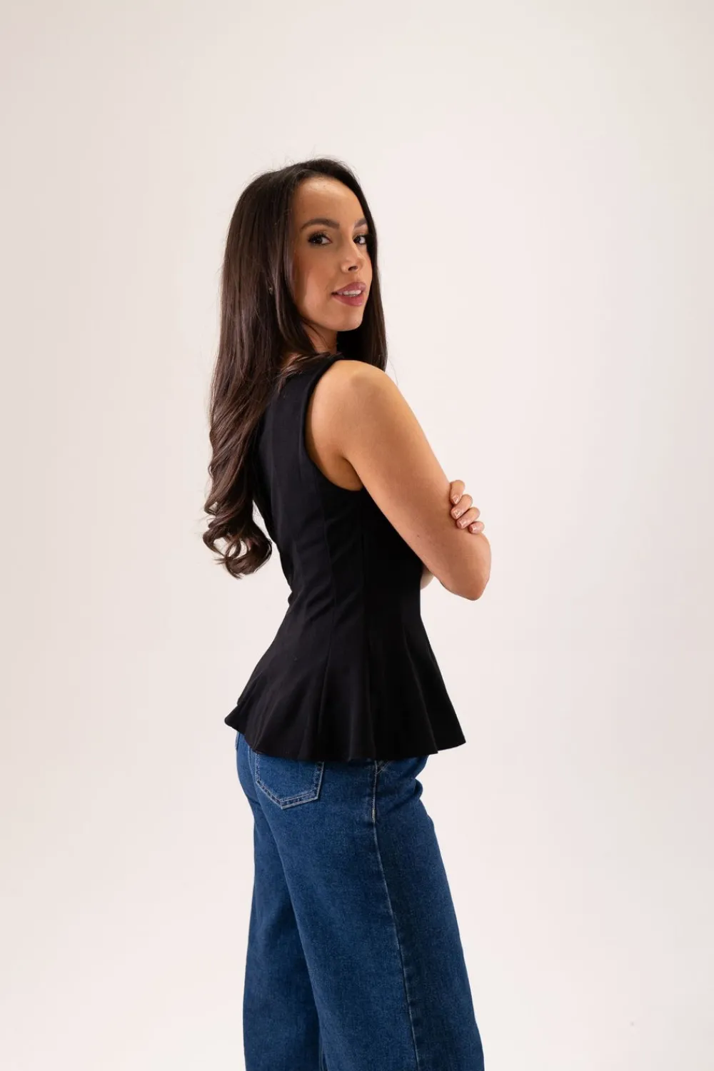 The Walk in Wardrobe Tops>Caitlyn Peplum Top In Black