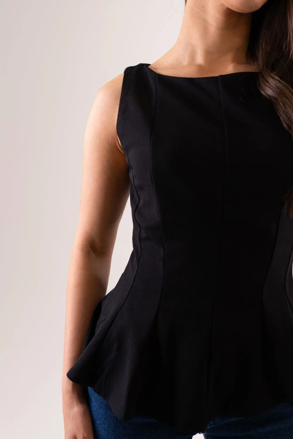 The Walk in Wardrobe Tops>Caitlyn Peplum Top In Black