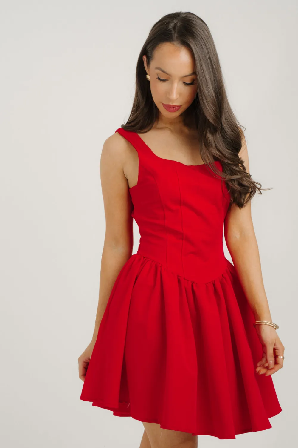 The Walk in Wardrobe Mini Dresses>Caitlyn Pleated Skirt Dress In Red