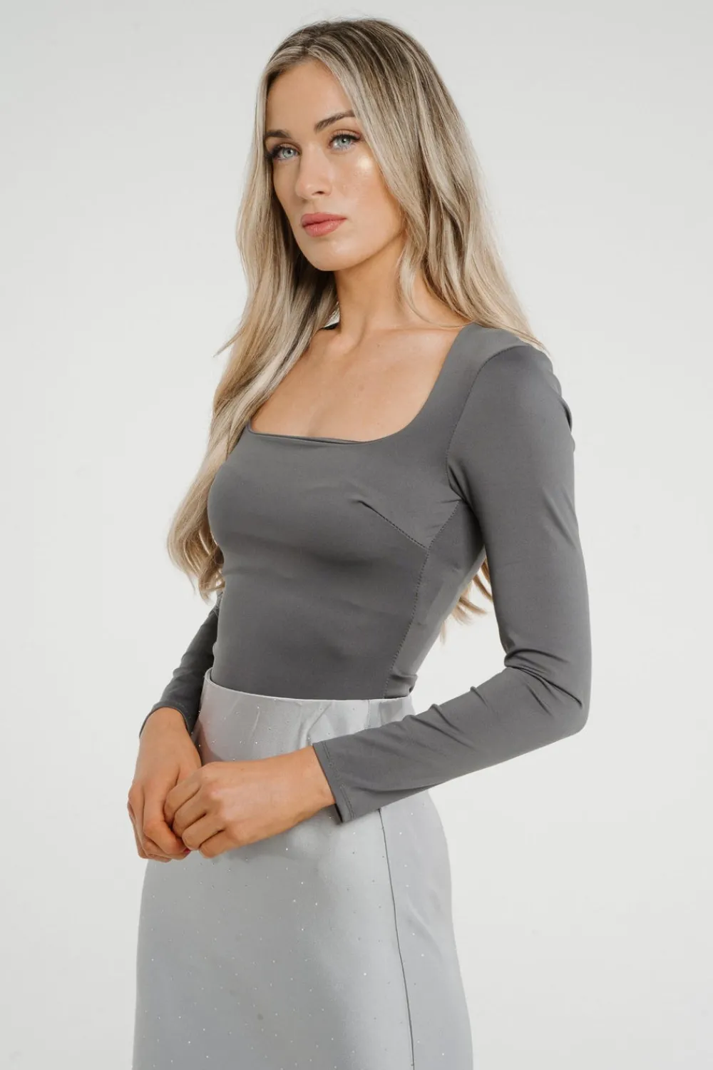 The Walk in Wardrobe Tops>Caitlyn Square Neck Bodysuit In Camel