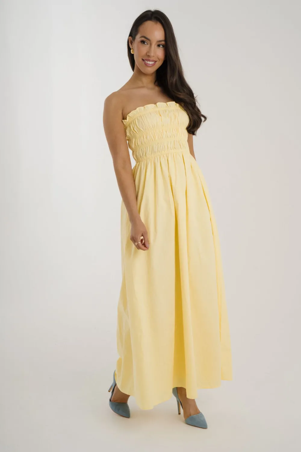 The Walk in Wardrobe Maxi Dresses>Caitlyn Strapless Maxi Dress In Lemon