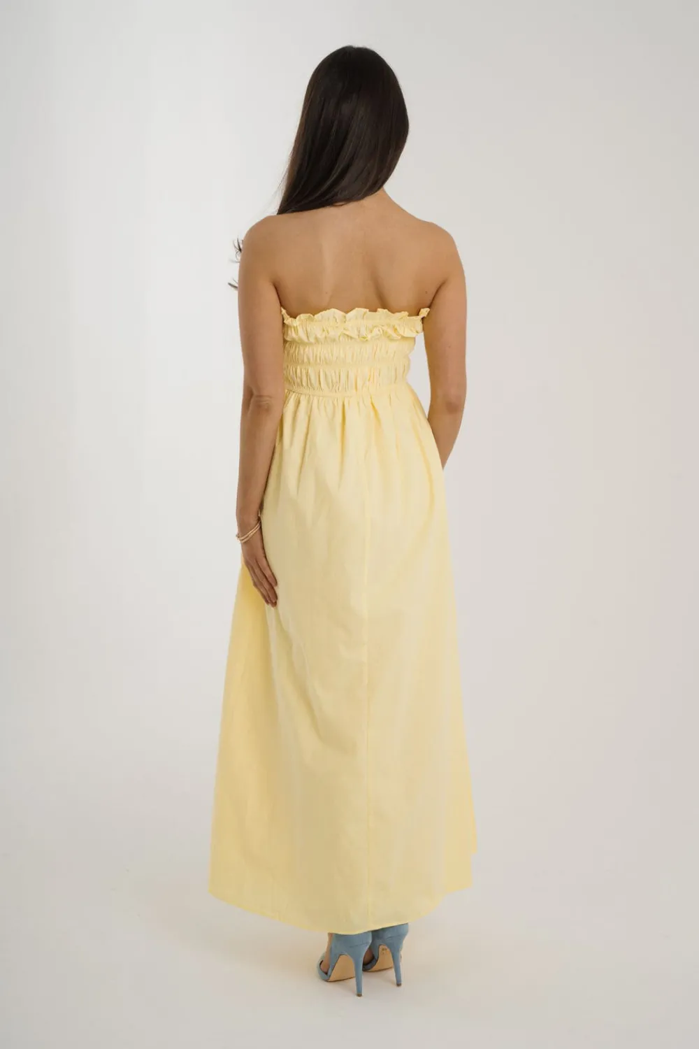 The Walk in Wardrobe Maxi Dresses>Caitlyn Strapless Maxi Dress In Lemon