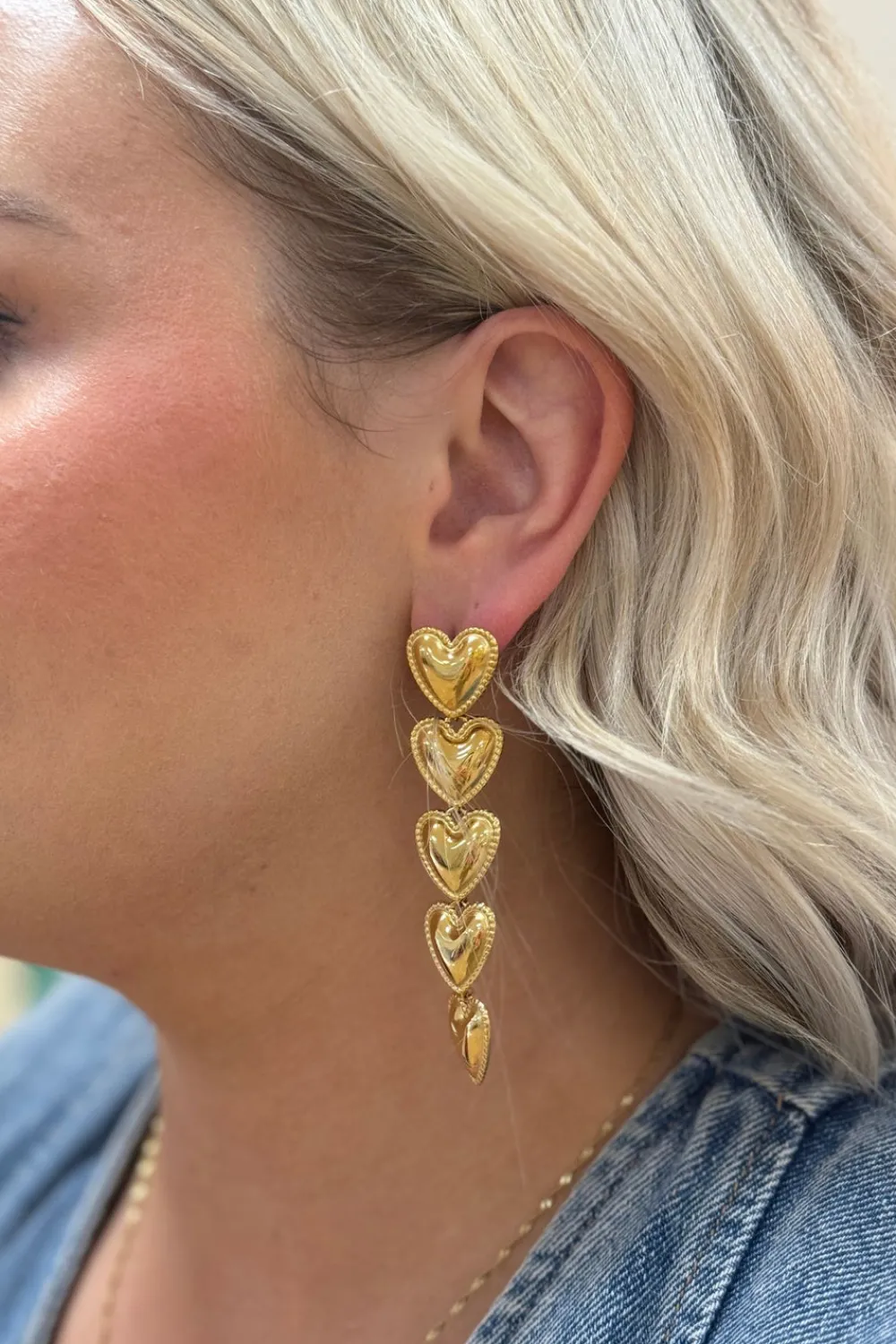 The Walk in Wardrobe Jewellery>Cameron Heart Drop Earrings In Gold