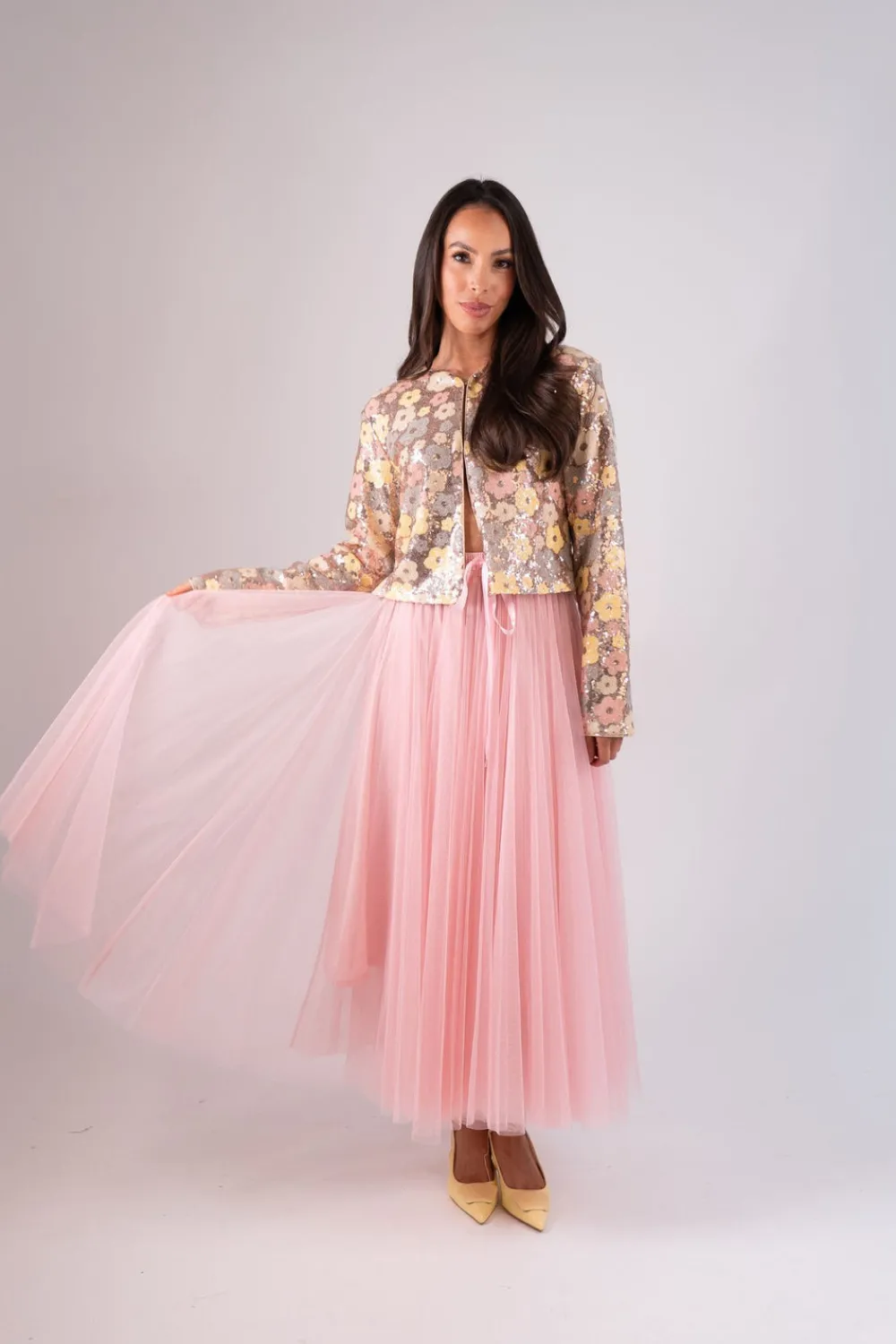 The Walk in Wardrobe Coats & Jackets>Carolyn Sequin Floral Jacket In Rose Gold