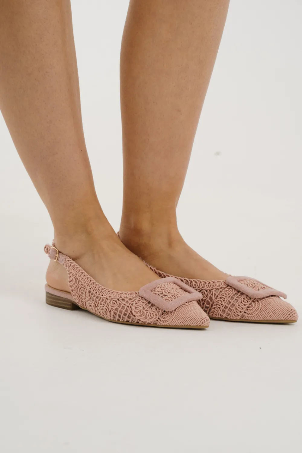 The Walk in Wardrobe Flats>Cathy Crochet Slingback Flats In Pink