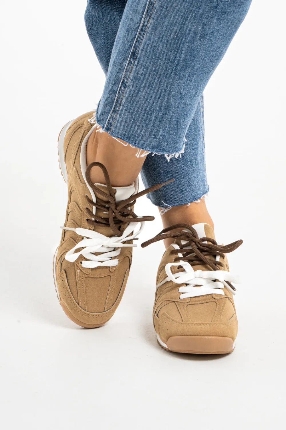 The Walk in Wardrobe Trainers>Cathy Double Laced Trainers In Camel