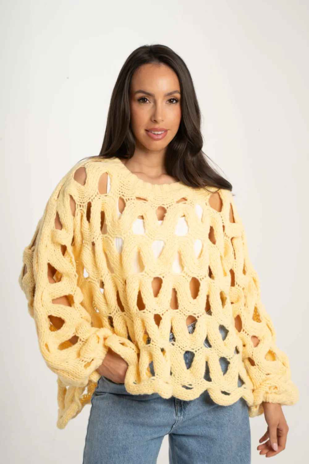 The Walk in Wardrobe Knitwear|Jumpers & Cardigans>Cathy Open Work Jumper In Blue