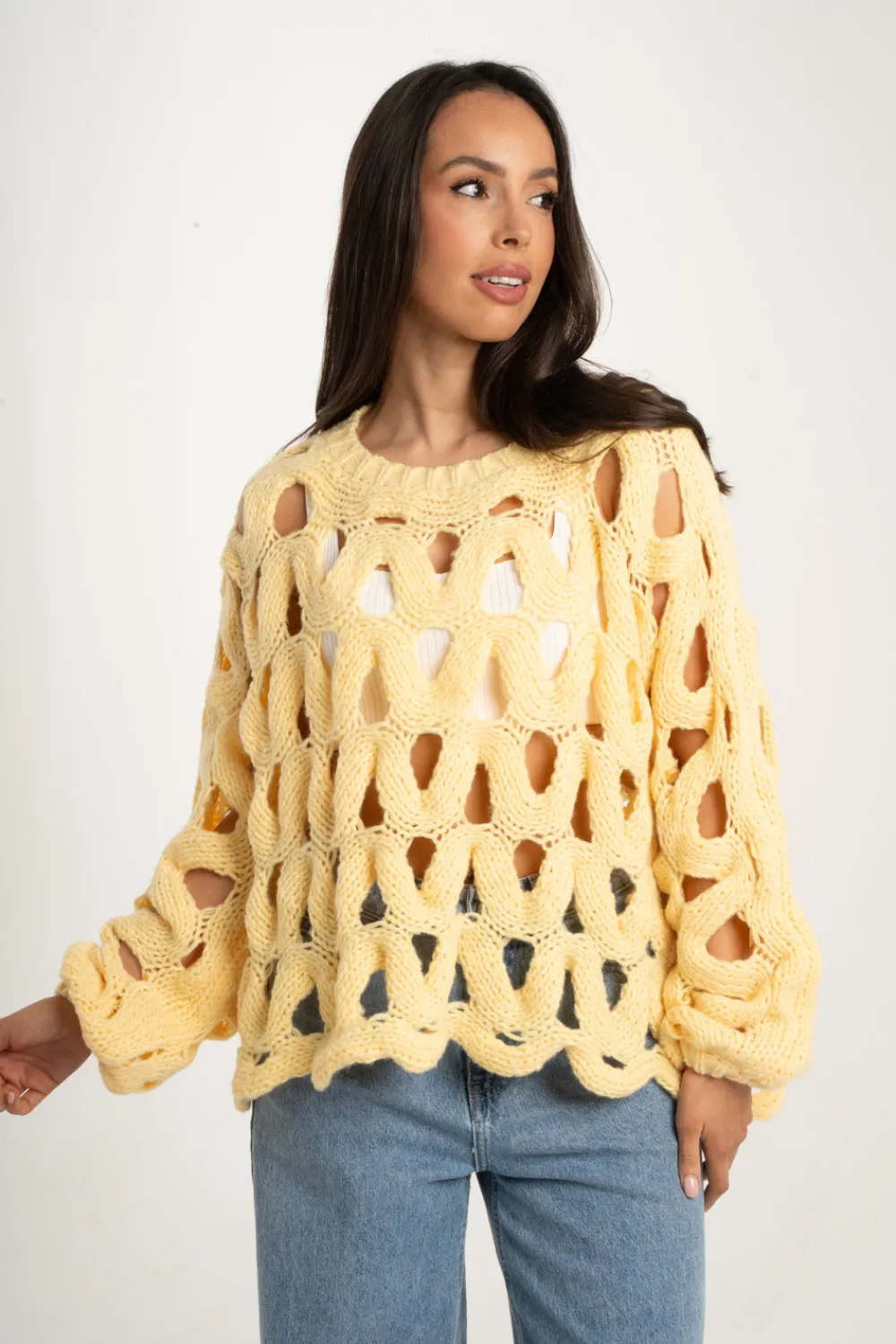 The Walk in Wardrobe Knitwear|Jumpers & Cardigans>Cathy Open Work Jumper In Blue