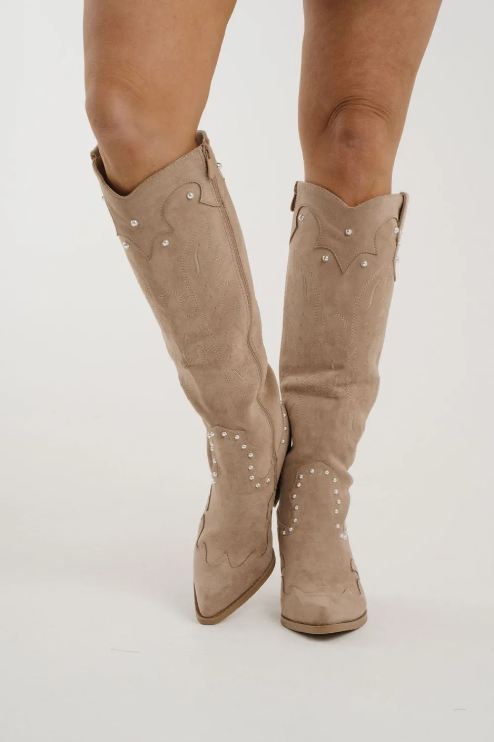 The Walk in Wardrobe Boots|Western Boots>Cathy Stud Trim Western Boots In Neutral