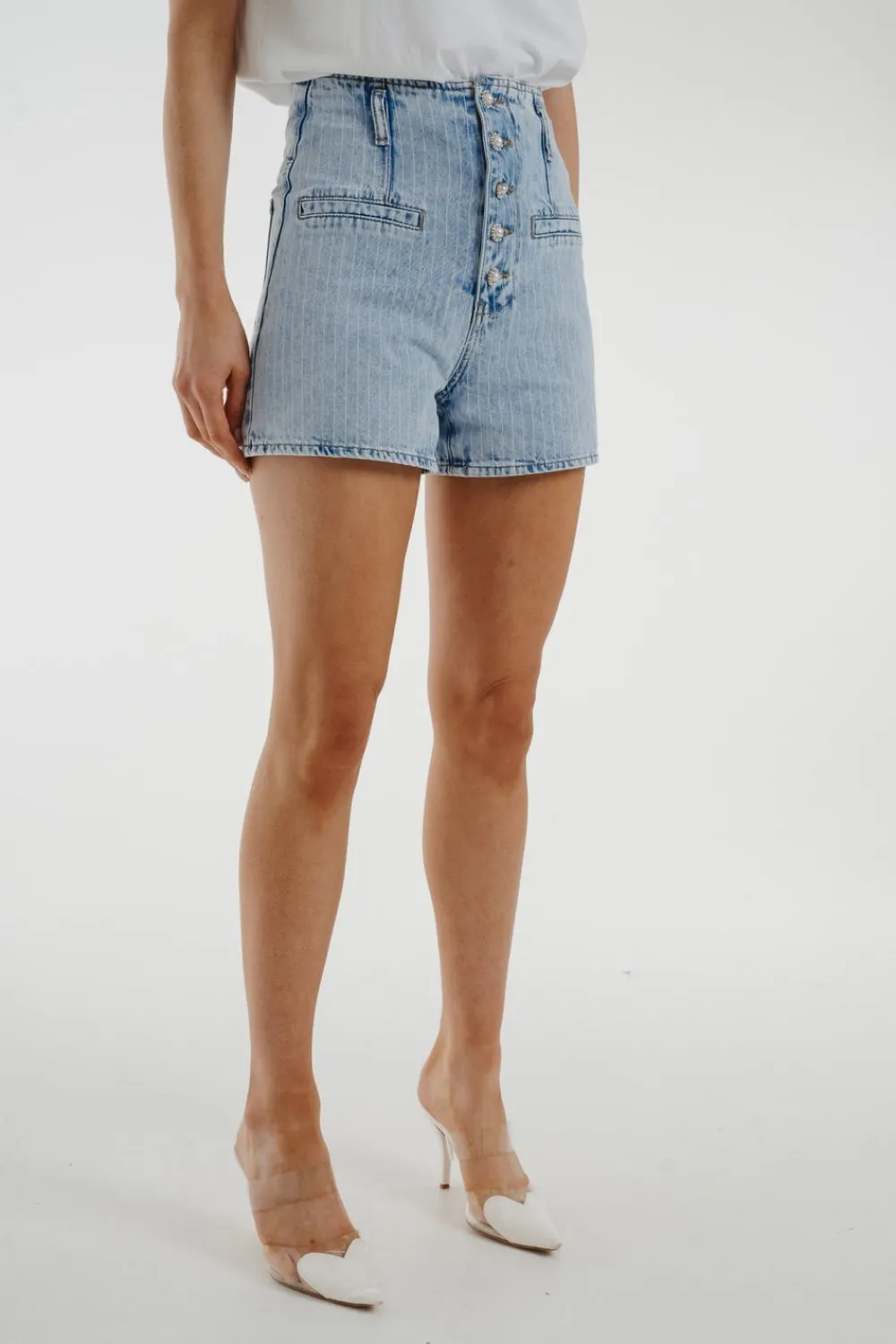 The Walk in Wardrobe Shorts>Cindy Pinstripe Shorts In Light Wash