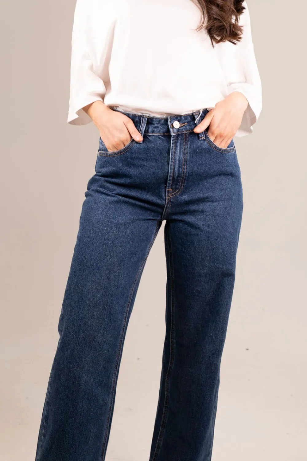 The Walk in Wardrobe Wide Leg Jeans>Cindy Wide Leg Jeans In Mid Wash