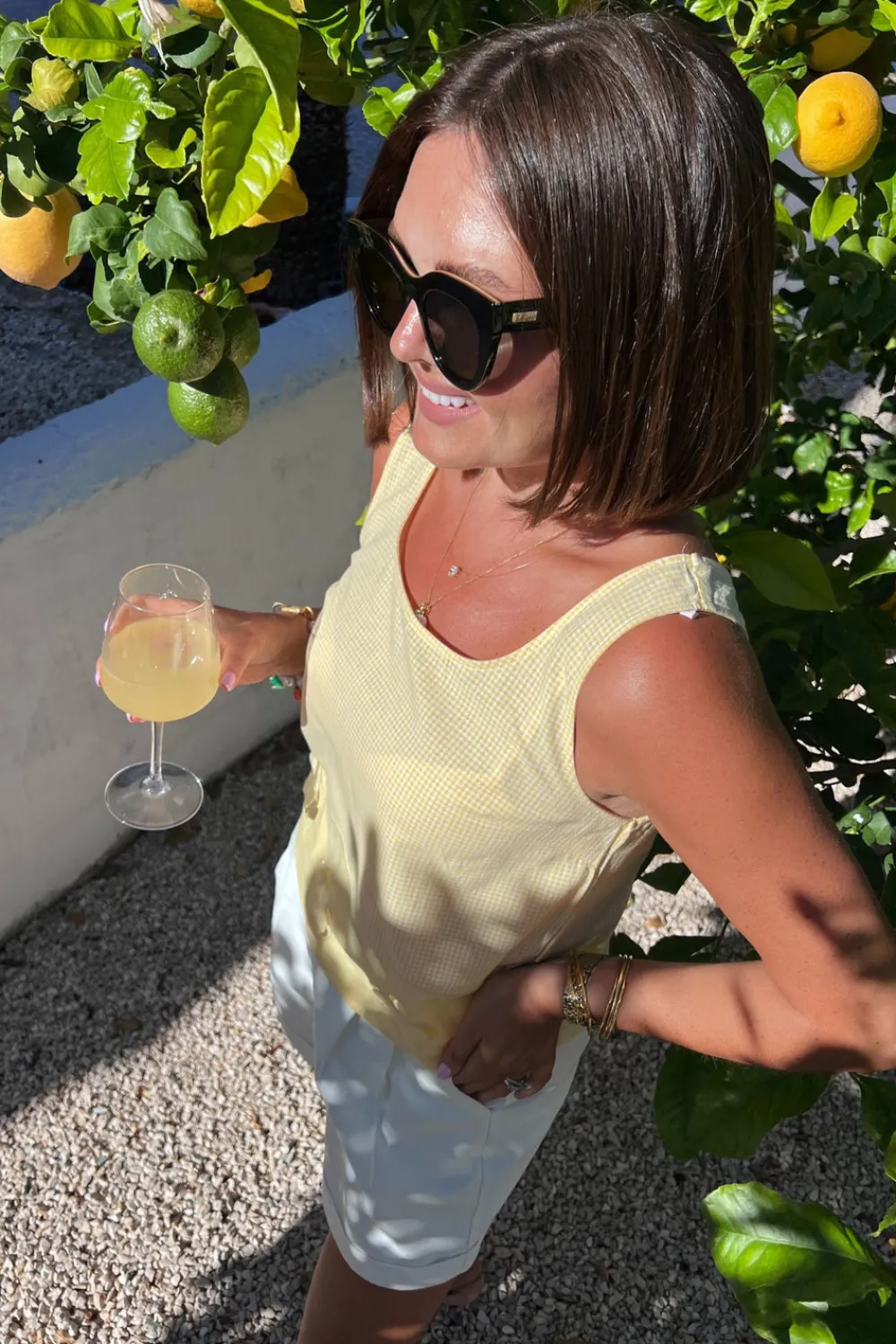 The Walk in Wardrobe Tops>Connie Contrast Hem Gingham Top In Lemon