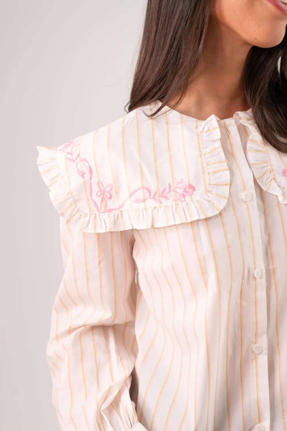 The Walk in Wardrobe Shirts>Connie Oversize Collar Shirt In Pink Mix